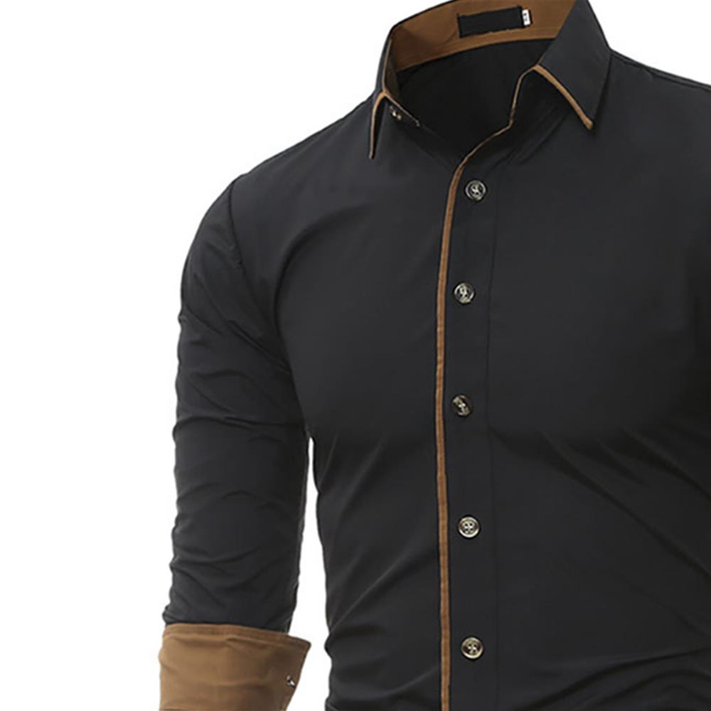 Men's Casual Shirt Long Sleeve Slim Fit (Size M) - Black
