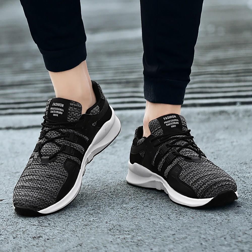 Men's Casual Outdoor Tennis Sneakers(Flying Woven Upper Running Shoes Size EU39.5) - Black and Gray