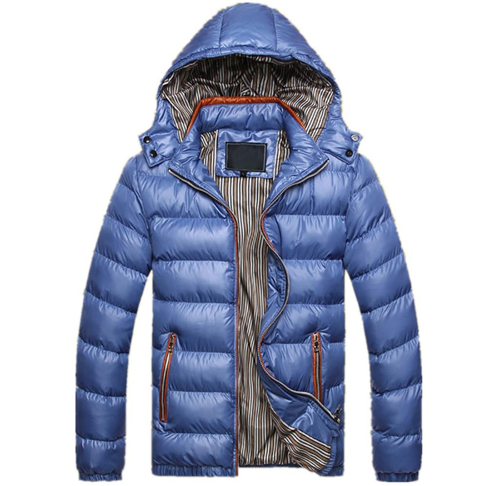 TG220 Men's Winter Hooded Down Jacket (Cotton Padded Warm Slim Fit Coat Size L) - Light Blue