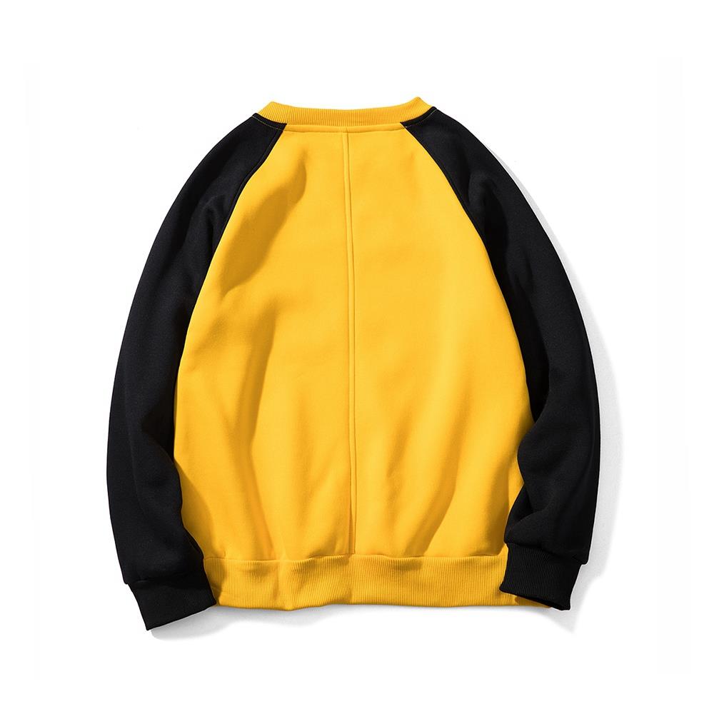WY40 Men's Autumn Basic Casual Round Neck Sweatshirt (Color Block Cotton Pullover Shirt Size M) - Yellow