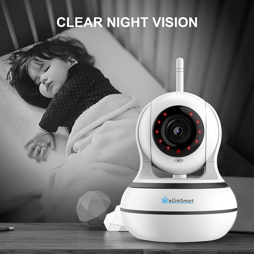 eLinkSmart Star130P 1.3MP 960P Smart Wifi IP Camera Motion Detection Two-Way Calling Audio Night Vision - White UK Plug