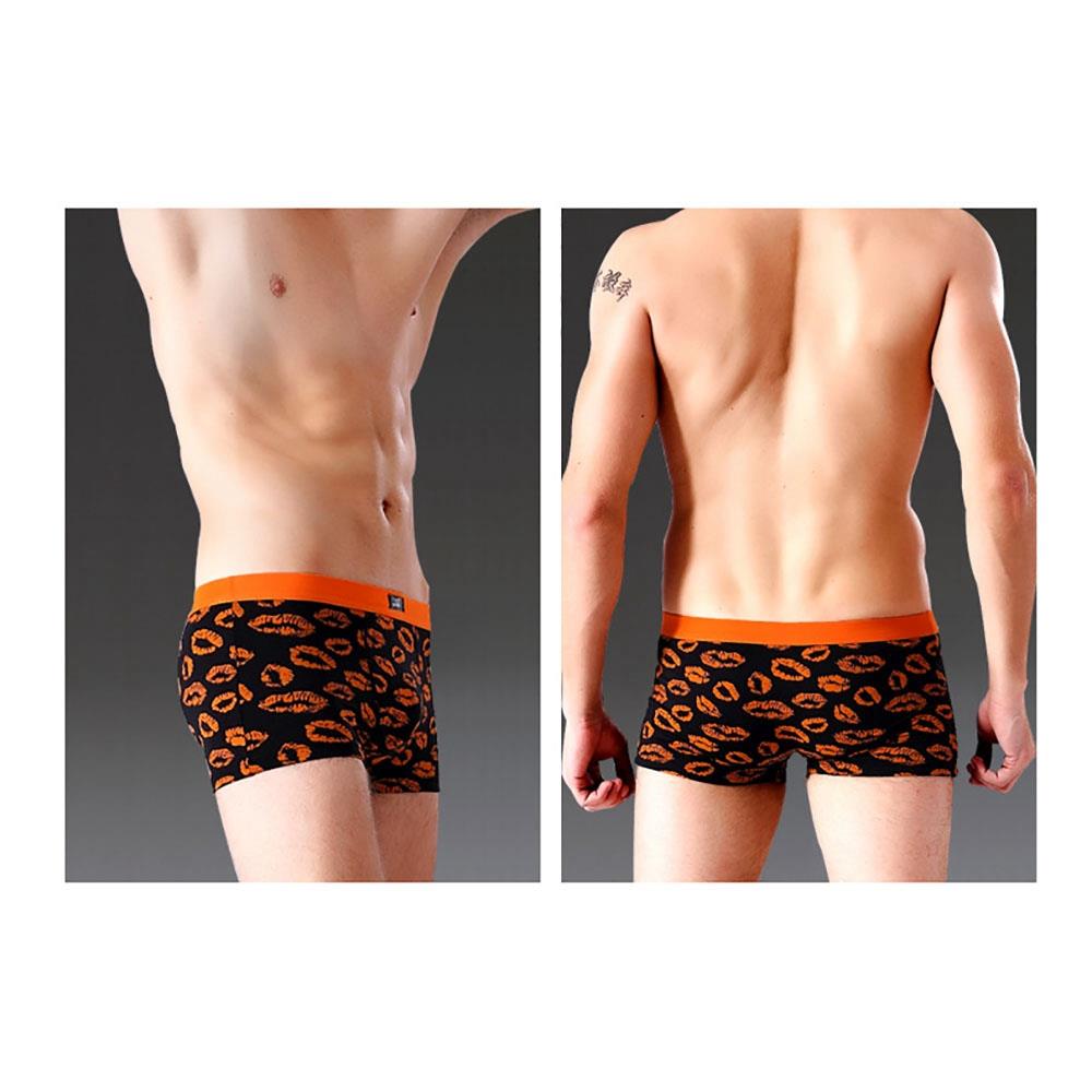 C806 Men Sexy Breathable U Convex Lips Pattern Elastic Boxers Underwear Size L - Orange