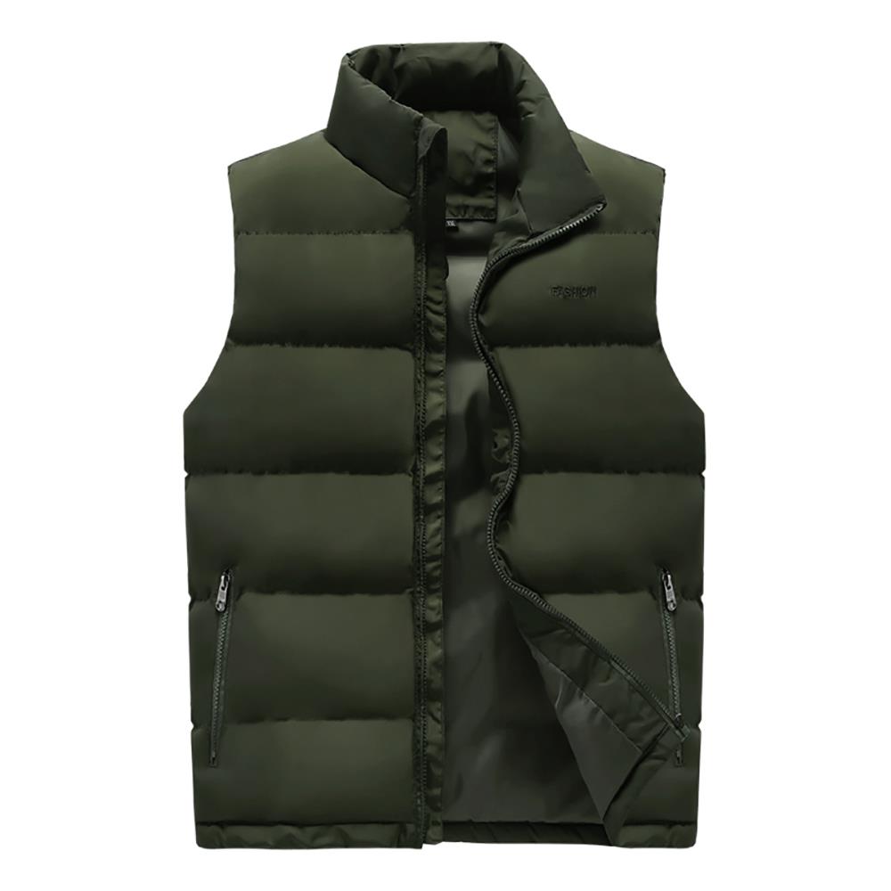LH1801 Men's Winter Thick Stand Collar Cotton Waistcoat (Solid Color Vest Sleeveless Jacket Size L) - Army Green
