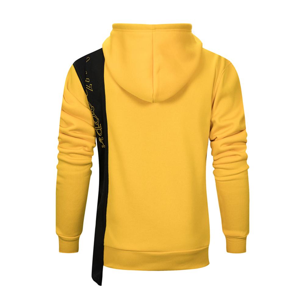 WY30 Men's Autumn Casual Irregular Loose Hoodie (Color Block Cotton Sweatshirt Size L) - Yellow