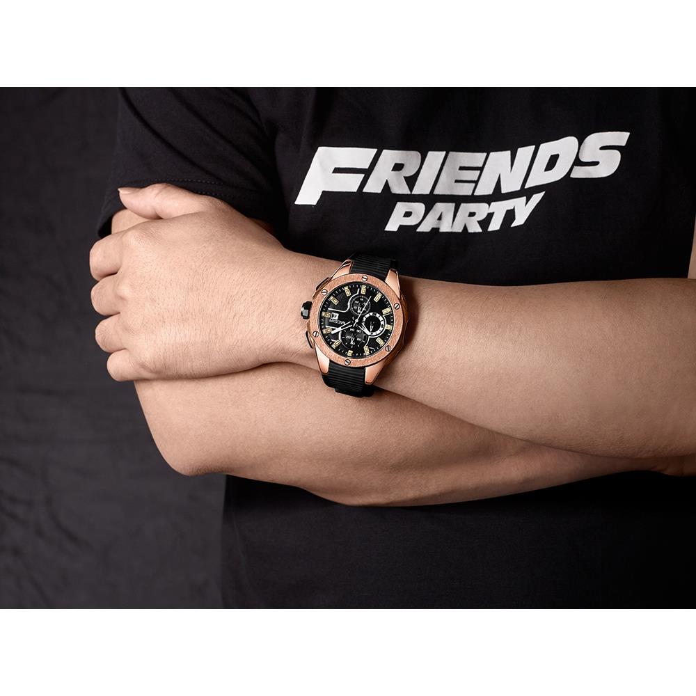 ML2053G MEGIR Men's Sports Wrist Watch Stopwatch Analog Calendar Quartz Movement Silicone Strap - Rose Gold