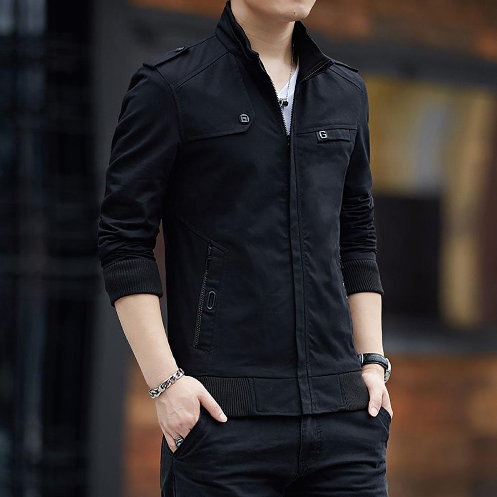 CA9801 Men's Autumn Winter Classic Casual Jacket (Lapel Grid Long Sleeve Polyester Jacket Size M) - Black
