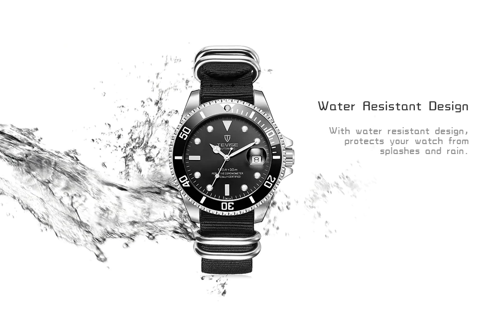 TEVISE T801A Men's Mechanical Watch Water-resistant Luminous Hands Date Nylon Strap - Blue