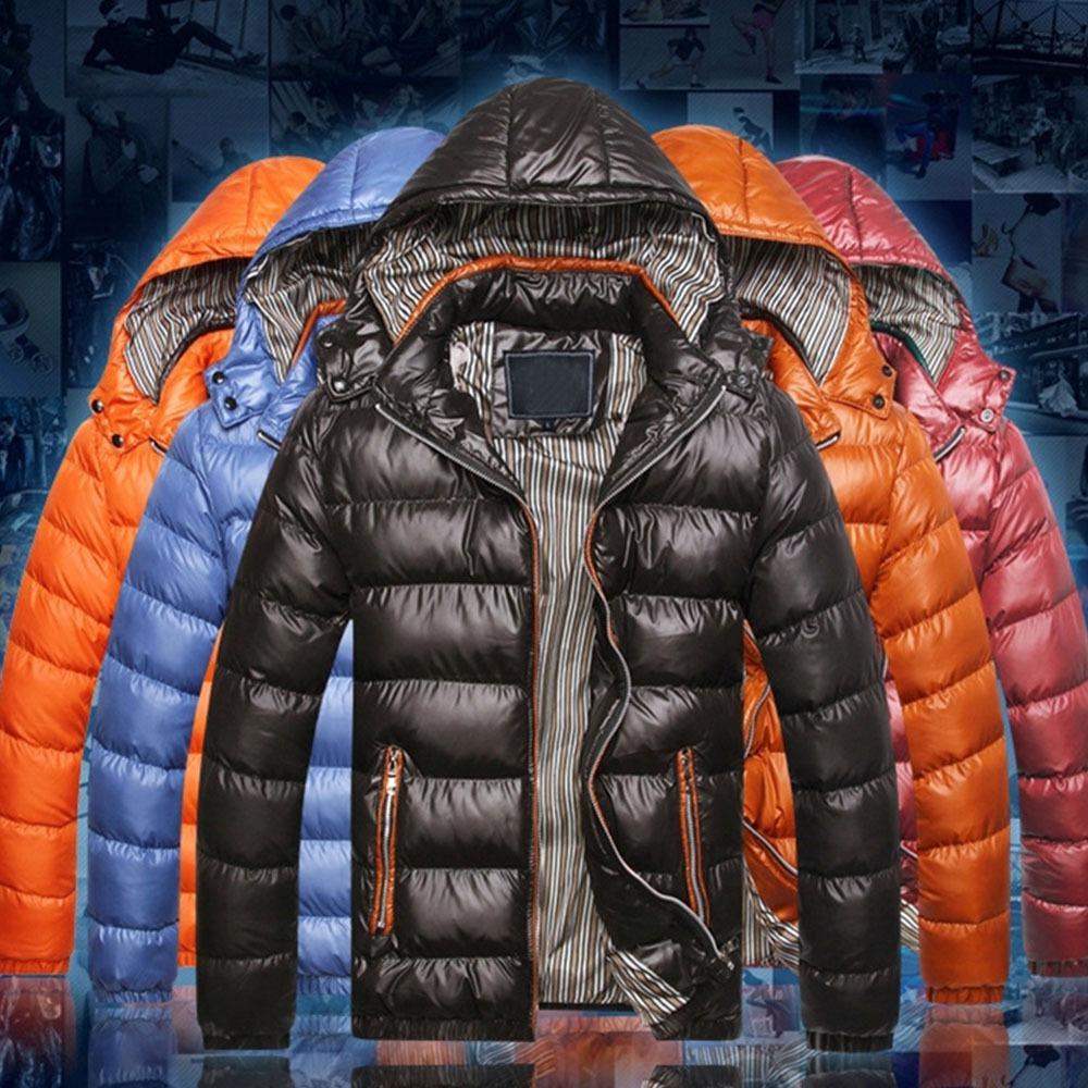 TG220 Men's Winter Hooded Down Jacket (Cotton Padded Warm Slim Fit Coat Size L) - Black