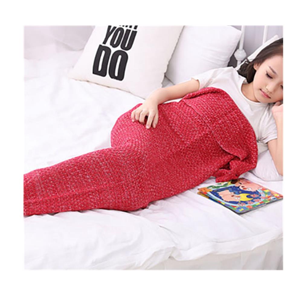 Children Mermaid Tail Blanket Fish Scales Knitting Soft Comfortable Blankets - Red (Size 70*140cm)