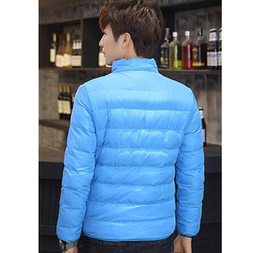 Men's Autumn And Winter Basic Casual Thick Cotton Down Jacket (Stand Collar Warm Coat Size L) - Light Blue