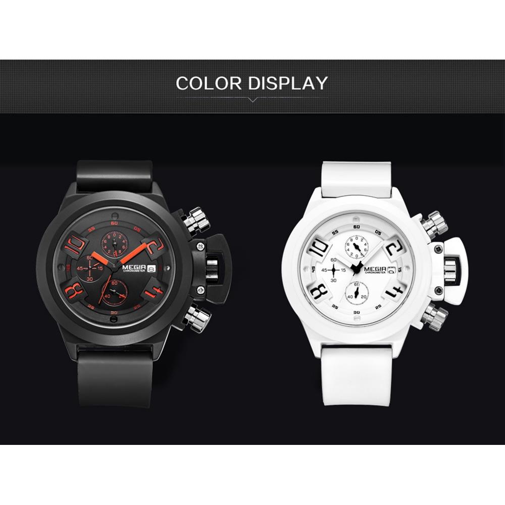 MEGIR 2002 Men's Business Quartz Watch Analog Display Three Working Sub-dials Silicone Band - White