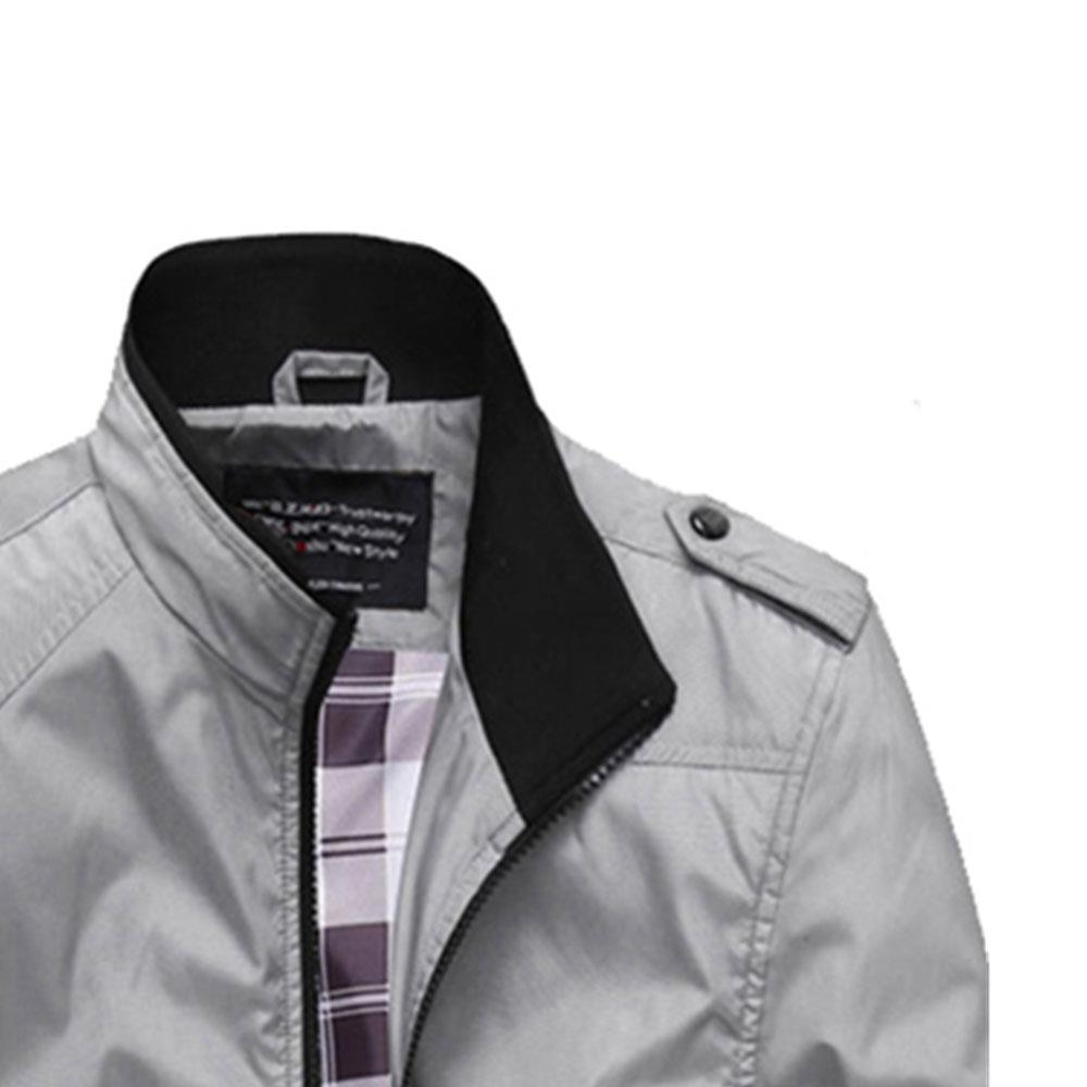 CA1235 Men's Autumn Winter Classic Casual Jacket (Standing Collar Tartan Pattern Polyester Coat Size M) - Gray