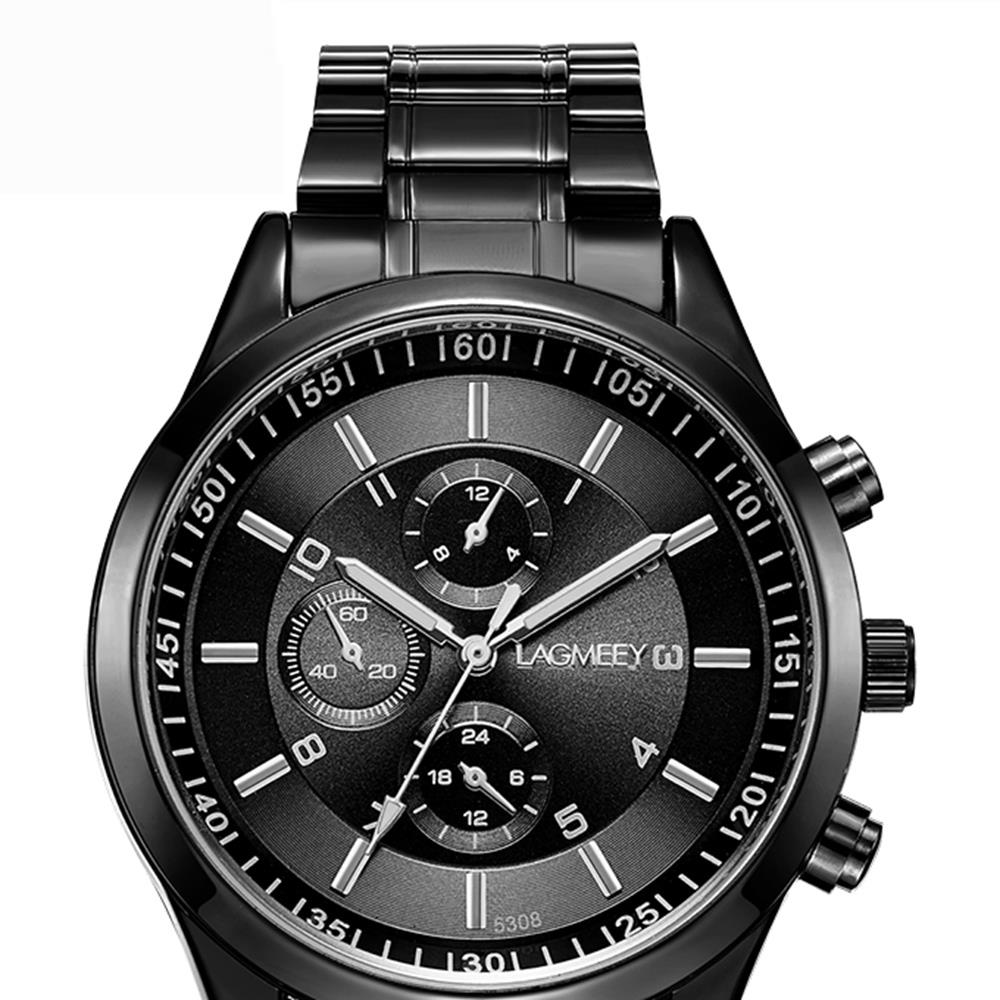 W5308 Men's Casual Business Analog Wrist Watch Quartz Movement Stainless Steel - Black