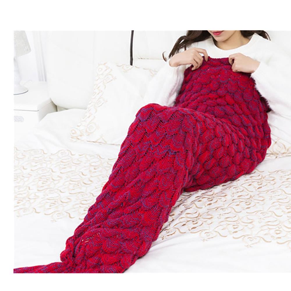 Creative Mermaid Tail Blanket Fish Scales Knitting Soft Comfortable Sleeping Blankets - Red (Size 180*90 CM)