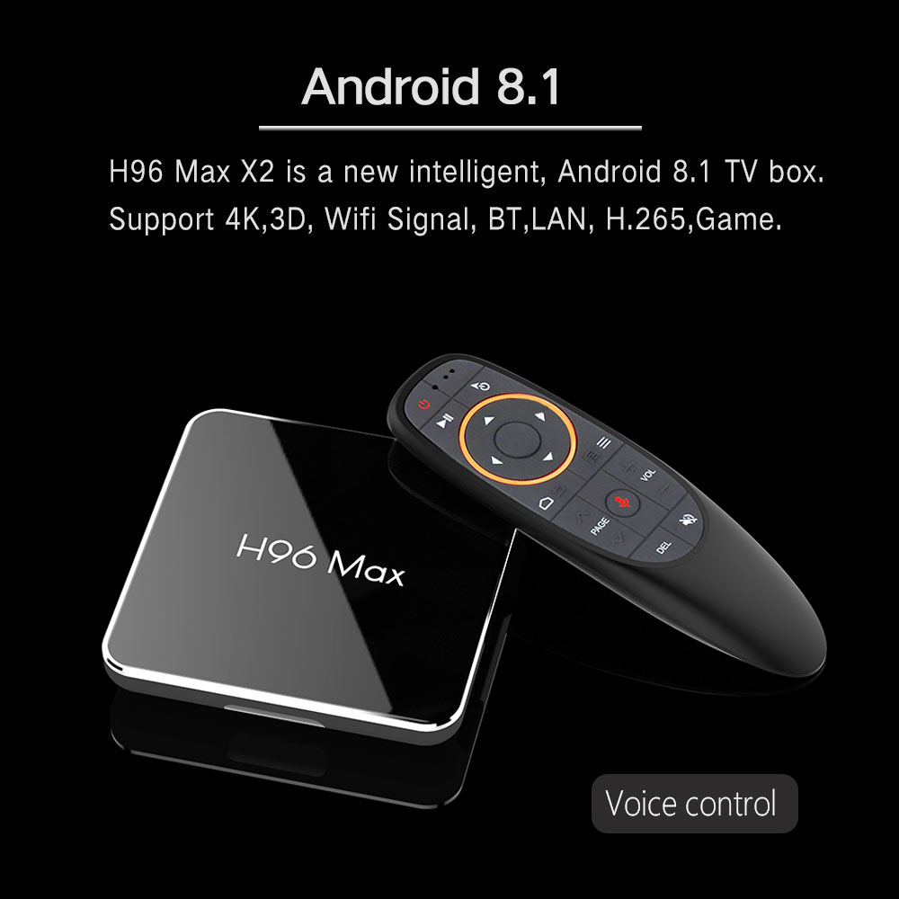 H96 MAX X2 Amlogic S905X2 Android 8.1 4GB DDR4 64GB eMMC TV Box with Voice Remote Dual Band WiFi LAN Bluetooth USB3.0 HDMI