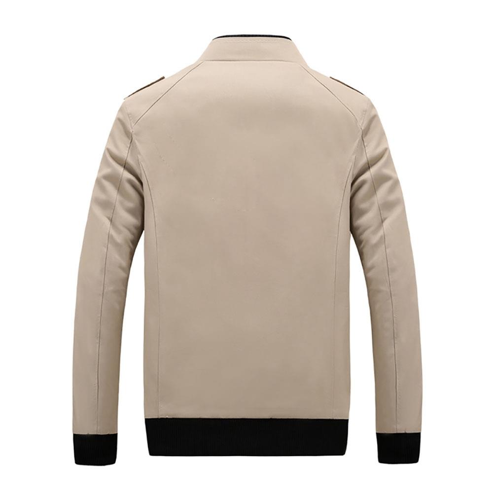 CA9801 Men's Autumn Winter Classic Casual Jacket (Lapel Grid Long Sleeve Polyester Jacket Size M) - Khaki
