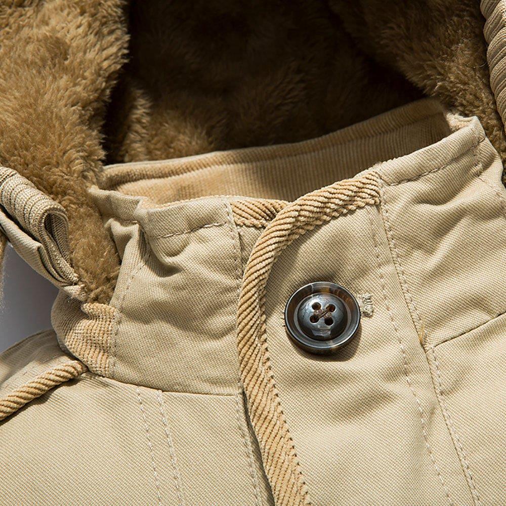CAH8808 Men's Autumn And Winter Leisure Long Cotton Jacket (Thick Trench Coat Size L) - Light Khaki