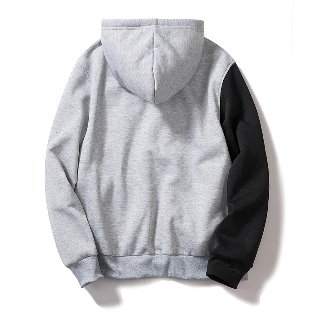 WY37 Men's Autumn Winter Casual Irregular Hoodie (Color Block Letter Pattern Cotton Sweatshirt Size M) - Gray