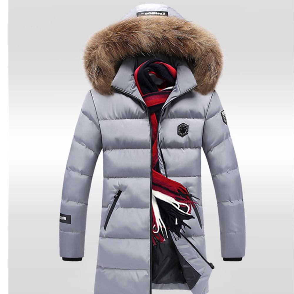 CA8866 Men's Autumn And Winter Casual Long Down Jacket (Solid Color Thicken Warm Fur Collar Size L) - Gray