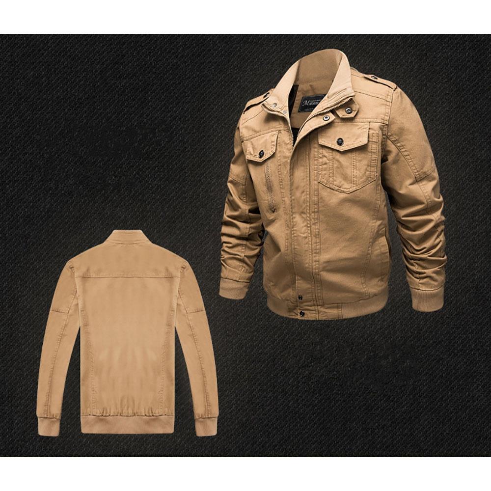 CA806 Men's Autumn Winter Casual Stand Collar Cotton Bomber Jacket Size M - Khaki