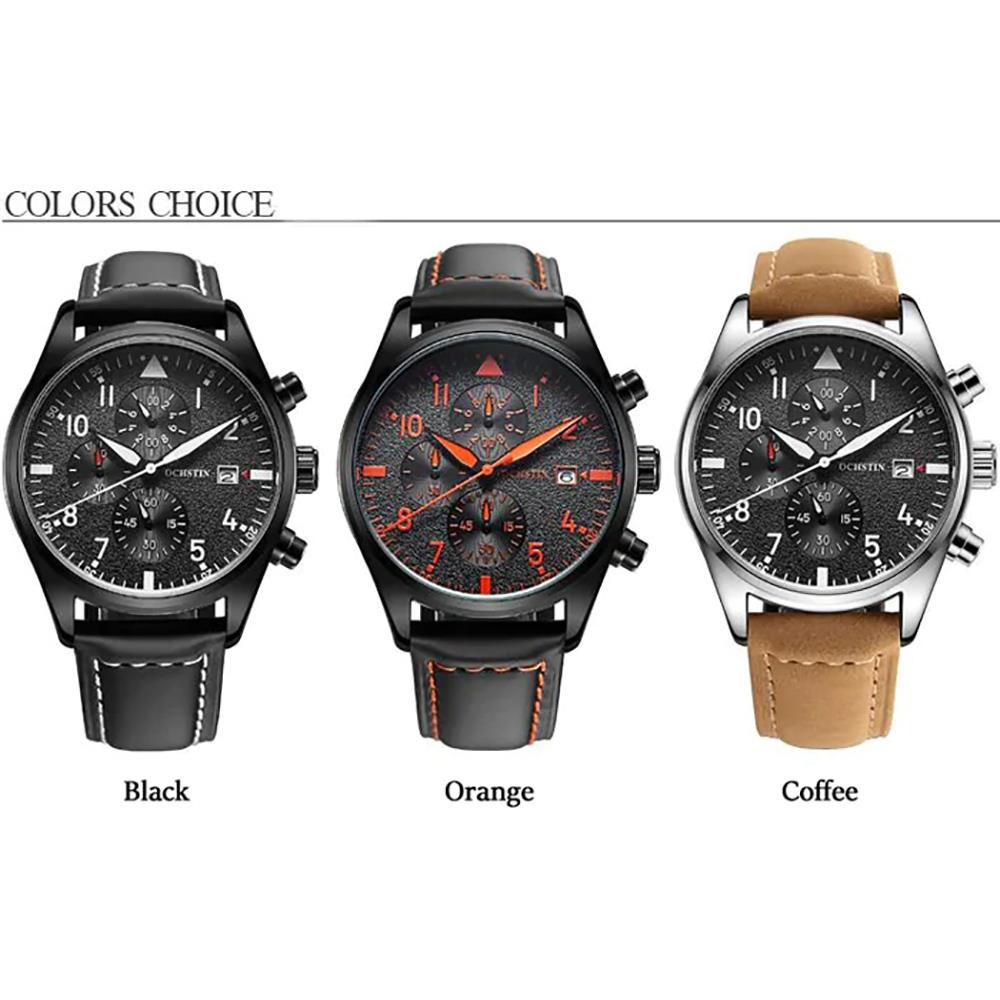 OCHSTIN GQ043B Men's Outdoor Quartz Watch Working Sub-dial Analog Display 3ATM Waterproof PU Strap - Brown