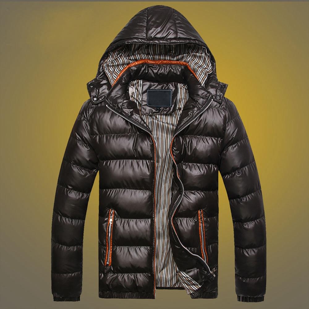 TG220 Men's Winter Hooded Down Jacket (Cotton Padded Warm Slim Fit Coat Size L) - Black
