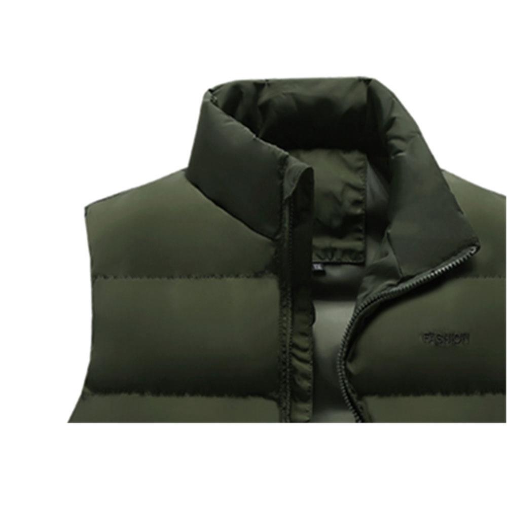 LH1801 Men's Winter Thick Stand Collar Cotton Waistcoat (Solid Color Vest Sleeveless Jacket Size L) - Army Green