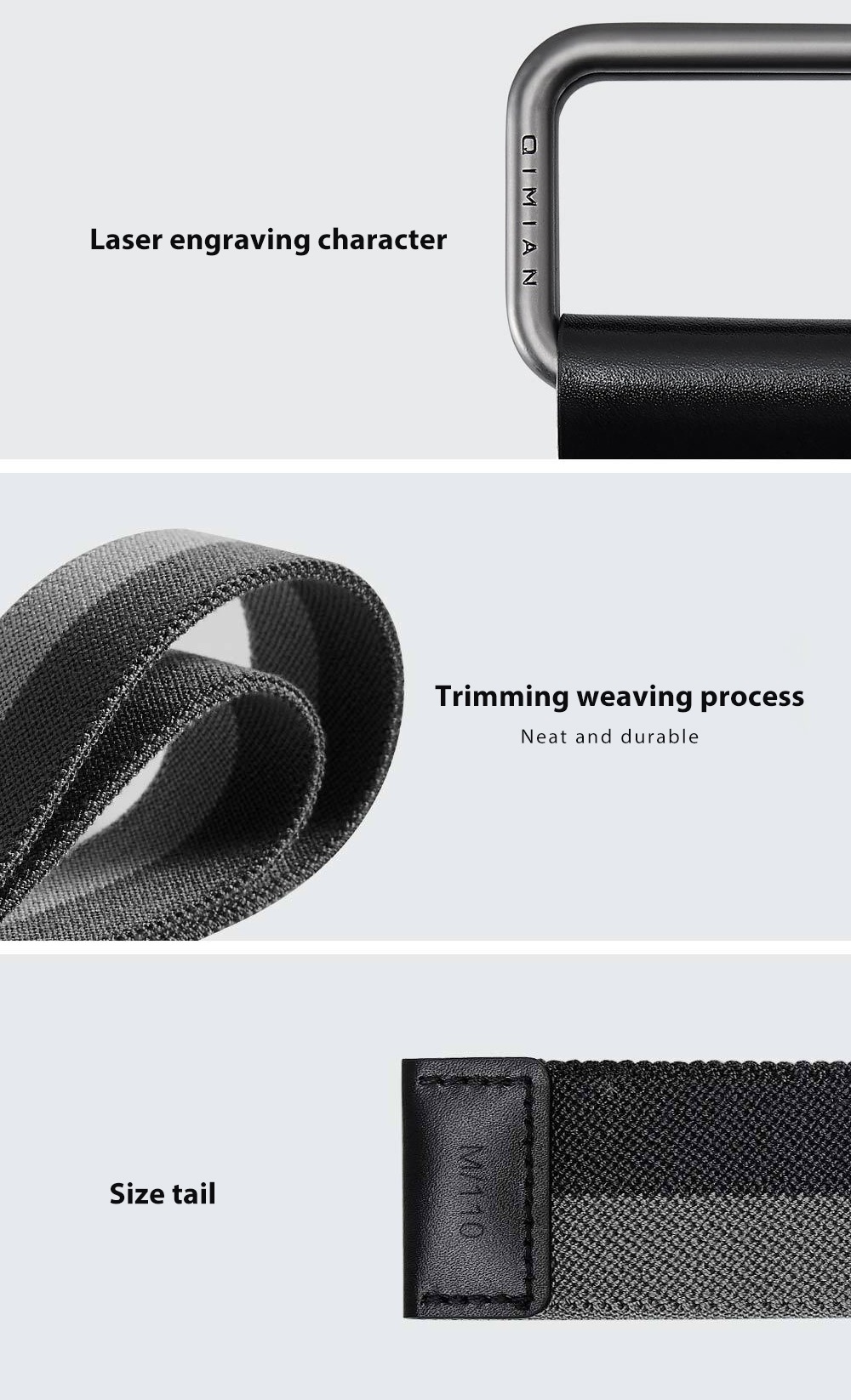 Xiaomi QIMIAN Stretch Fabric Sports Belt Elastic Plant Double Ring Buckle Size XL - Black