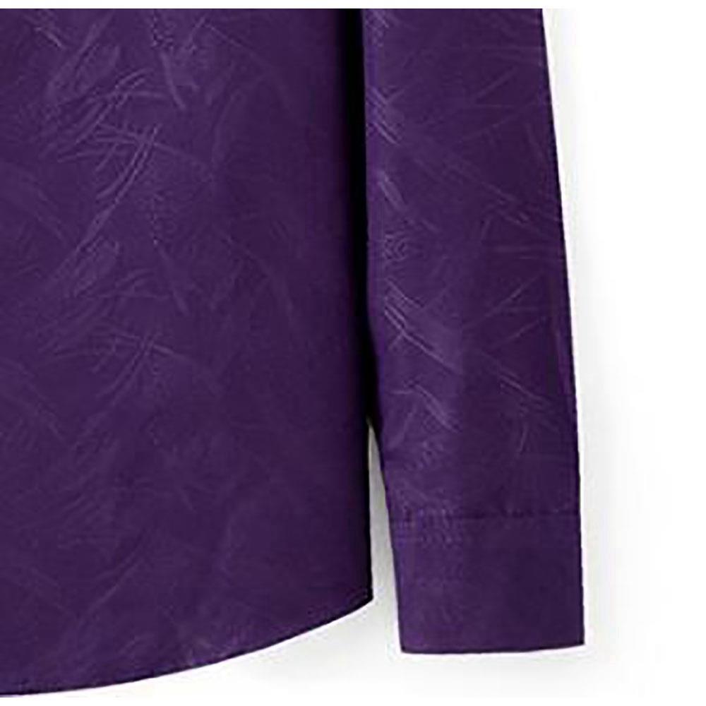 Men's Autumn Basic Business Stand Collar Shirt (Long Sleeve Slim Fit Cotton Size M) - Purple