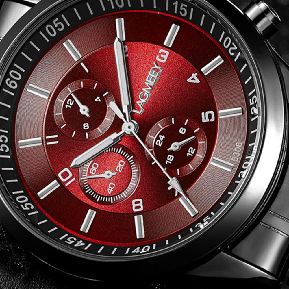 W5308 Men's Casual Business Analog Wrist Watch Quartz Movement Stainless Steel - Black Strap + Red Dial