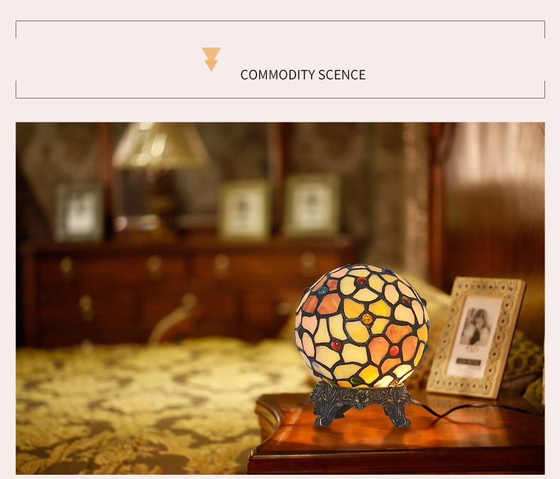 FUMAT Tiffany Style Stained Glass Handcrafted Table Lamp - Creative Copper Base Yellow Spherical Design