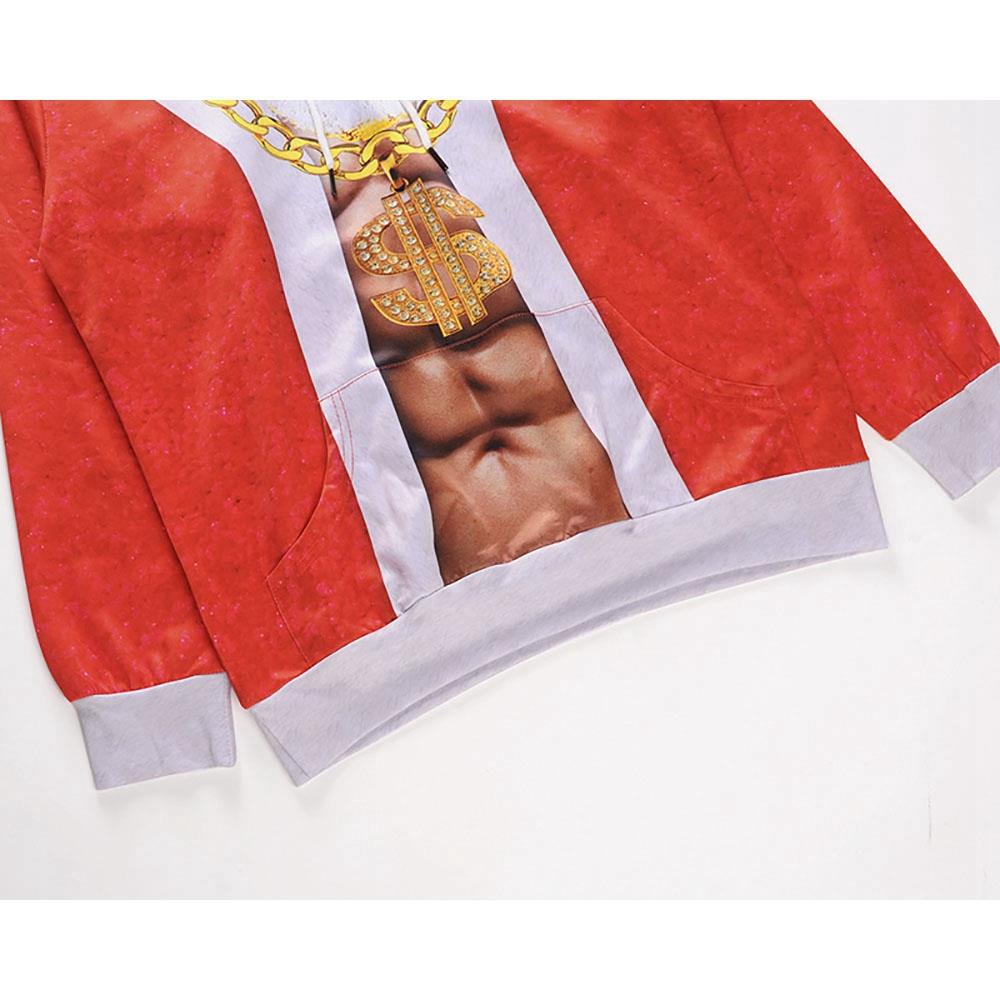 Men's Christmas Series 3D Printed Cartoon Muscle Pattern Pullover Hoodie (Hooded Sweatshirt Size M) - Red