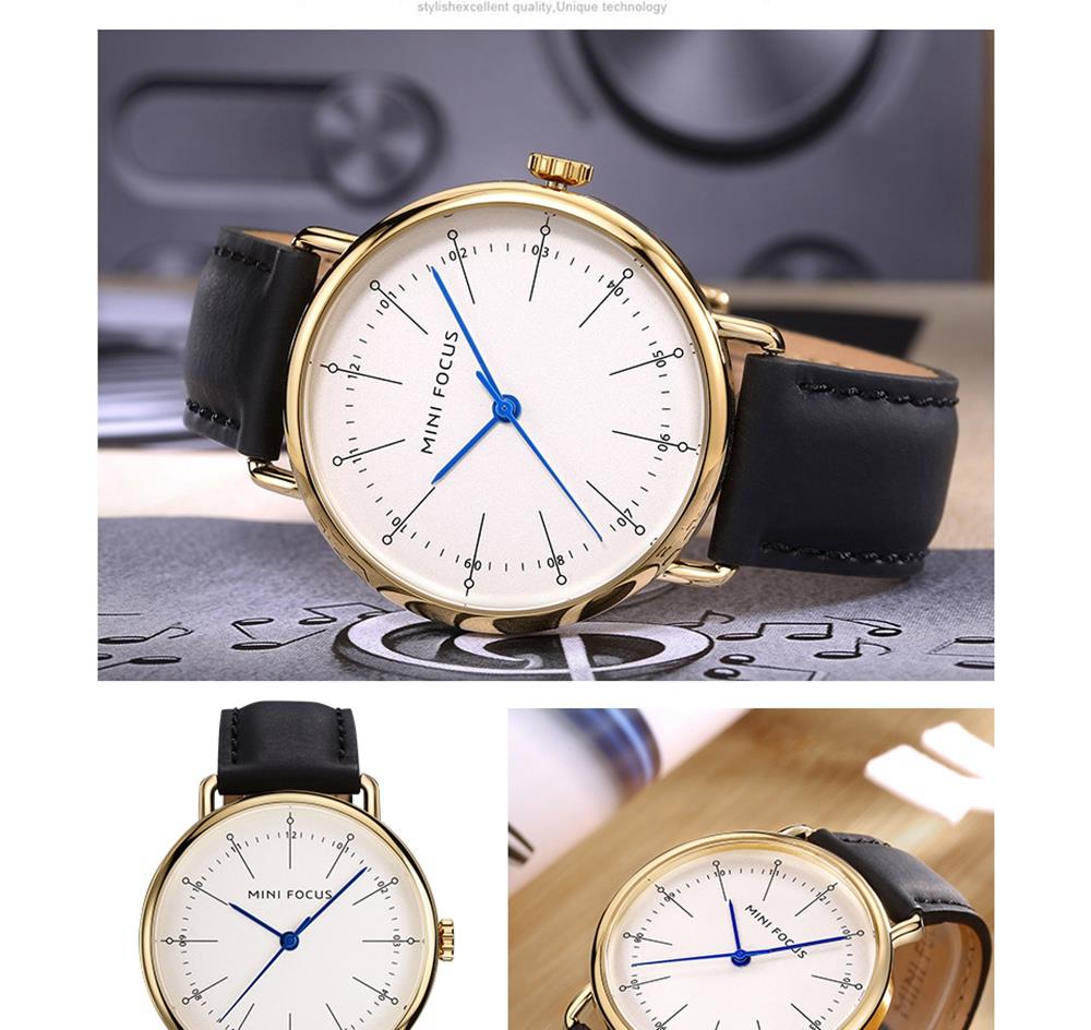 MINI FOCUS MF0056G Men's Casual Business Quartz Sports Watch PU Leather Strap Wristwatch - Blue + Brown