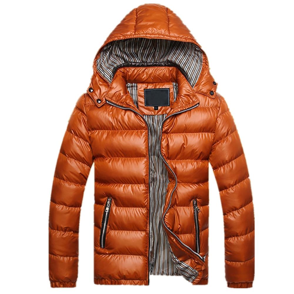TG220 Men's Winter Hooded Down Jacket (Cotton Padded Warm Slim Fit Coat Size L) - Dark Yellow
