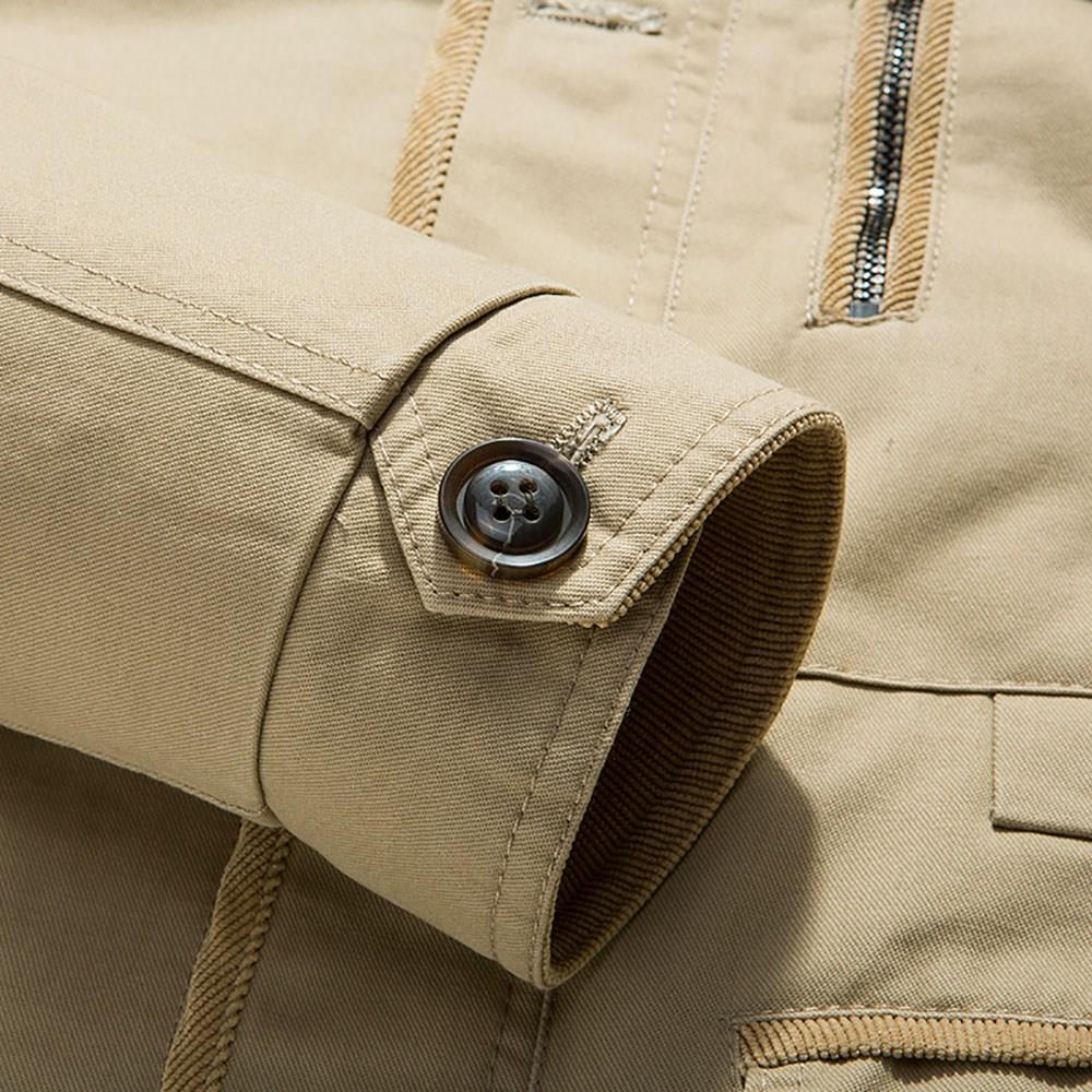 CAH8808 Men's Autumn And Winter Leisure Long Cotton Jacket (Thick Trench Coat Size L) - Light Khaki