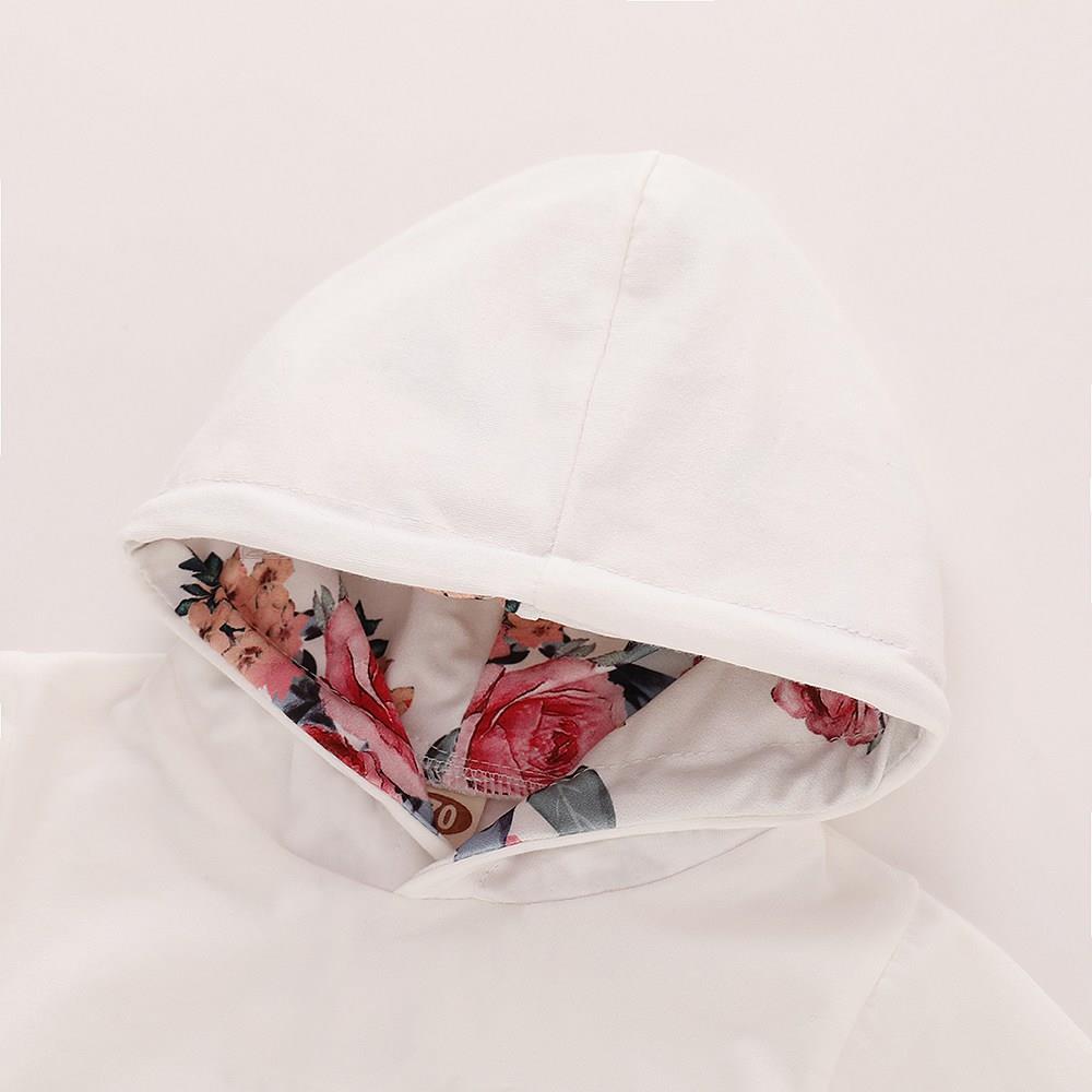 HZ6002 Kids Girls Pocket Printed Lycra Cotton Long-sleeve Hoodie + Trousers Two-piece Set Size 70 - White