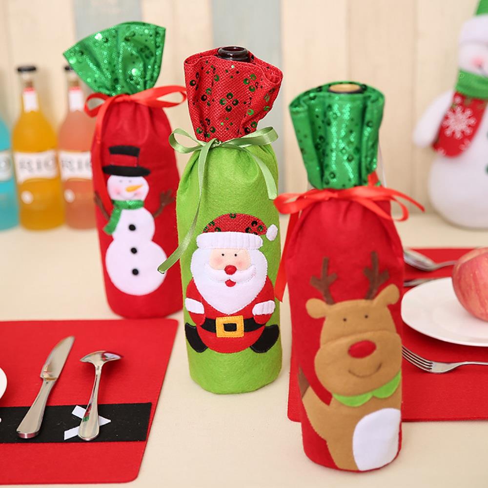 Christmas Wine Bottle Bags Gifts Champagne Sequins Bags - Santa Claus