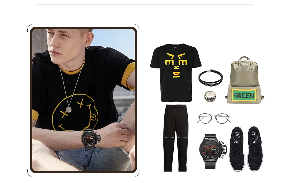 MEGIR 2002 Men's Business Quartz Watch Analog Display Three Working Sub-dials Silicone Band - White