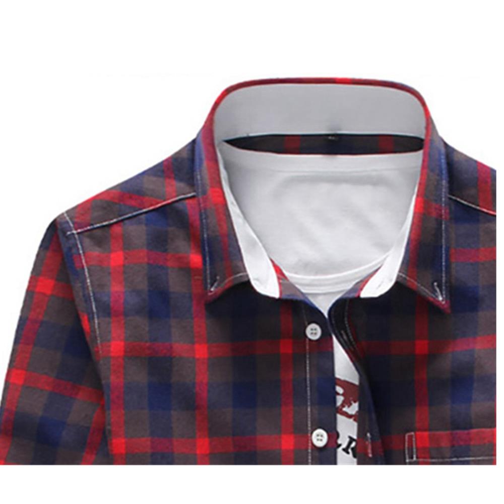 Men's Plaid Shirt Button-down Long Sleeve (Size M) - Red