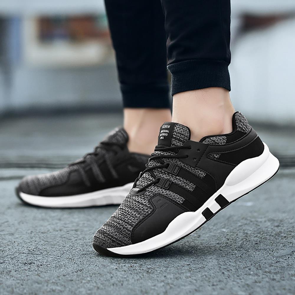 Men's Casual Outdoor Tennis Sneakers(Flying Woven Upper Running Shoes Size EU39.5) - Black and Gray