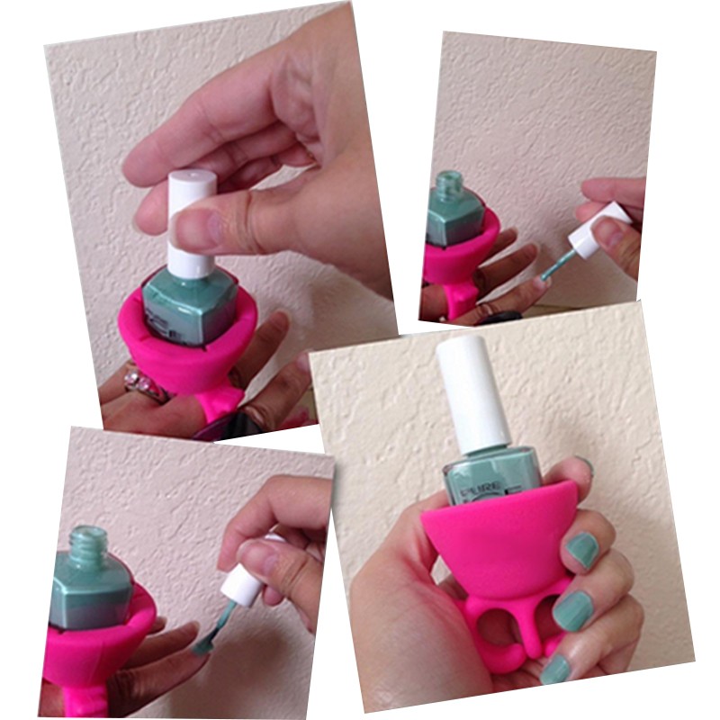 Wearable Nail Polish Bottle Holder Silicone Round Holder Stand - Pink