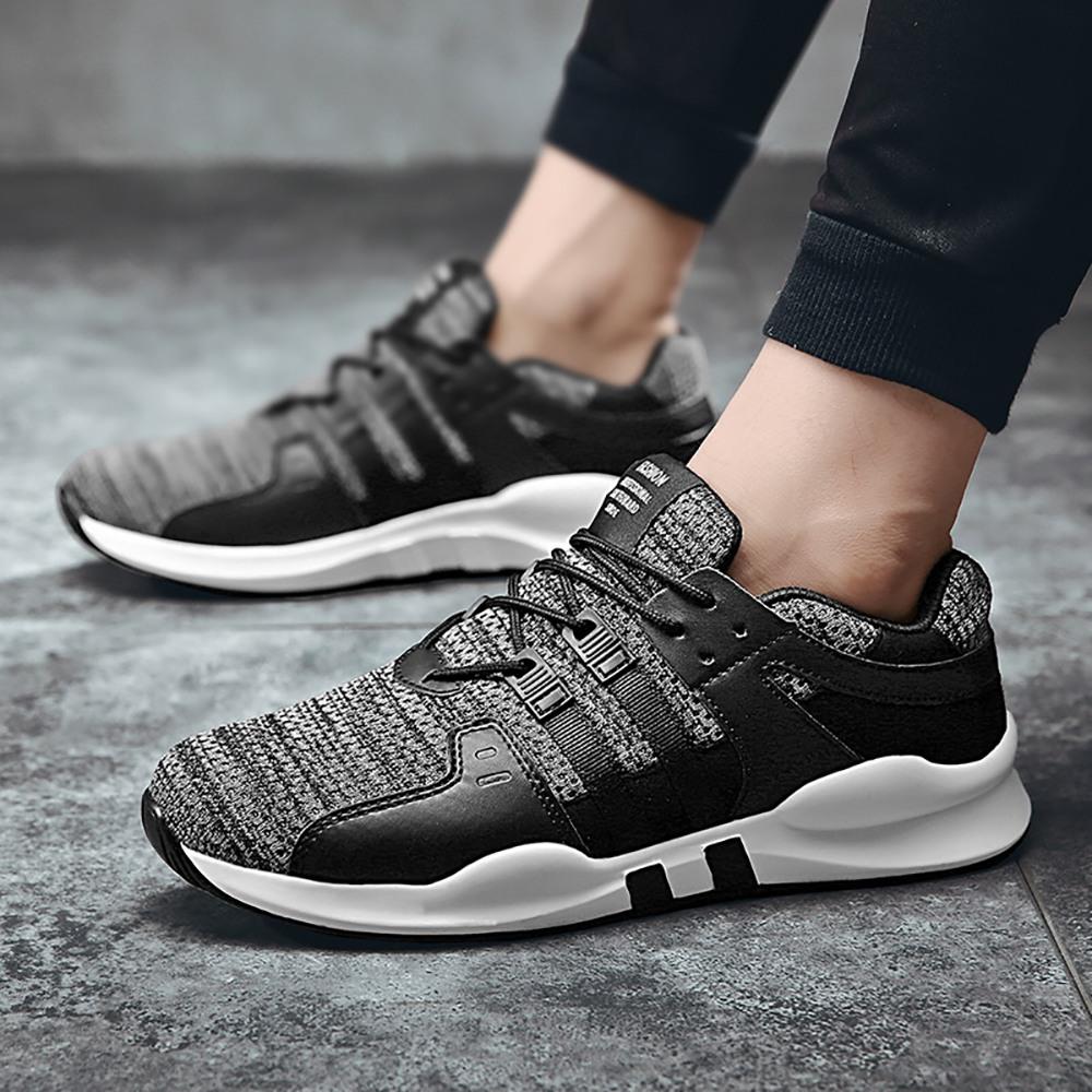 Men's Casual Outdoor Tennis Sneakers(Flying Woven Upper Running Shoes Size EU39.5) - Black and Gray