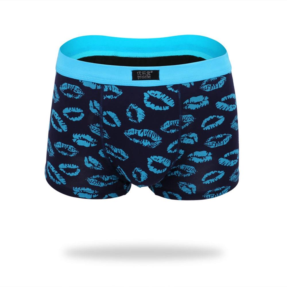 C806 Men Sexy Breathable U Convex Lips Pattern Elastic Boxers Underwear Size L - Blue