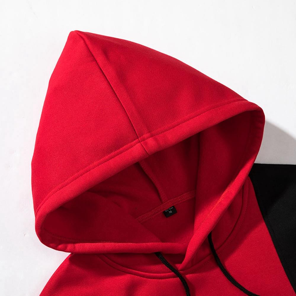 WY30 Men's Autumn Casual Irregular Loose Hoodie (Color Block Cotton Sweatshirt Size M) - Red