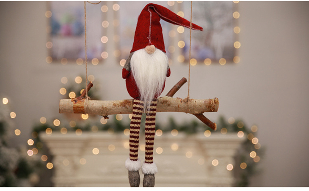 Christmas Decoration Cute Sitting Long-legged Elf Festival New Year Dinner Party for Home - Red