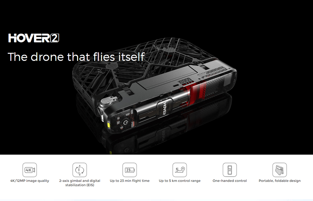 Hover 2 4K WiFi FPV 5km GPS Foldable RC Drone With 2-Axis Gimbal 360 Degree Obstacle Avoidance BNF