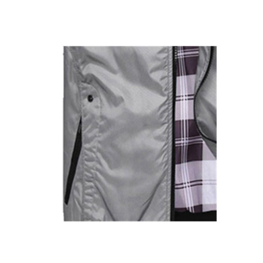 CA1235 Men's Autumn Winter Classic Casual Jacket (Standing Collar Tartan Pattern Polyester Coat Size M) - Gray
