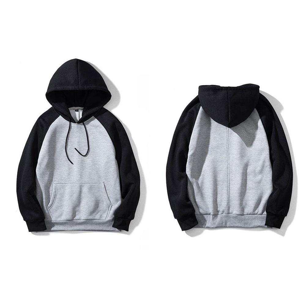 WY39 Men's Autumn Winter Raglan Hoodie (Color Block Breathable Size M) - Light Gray