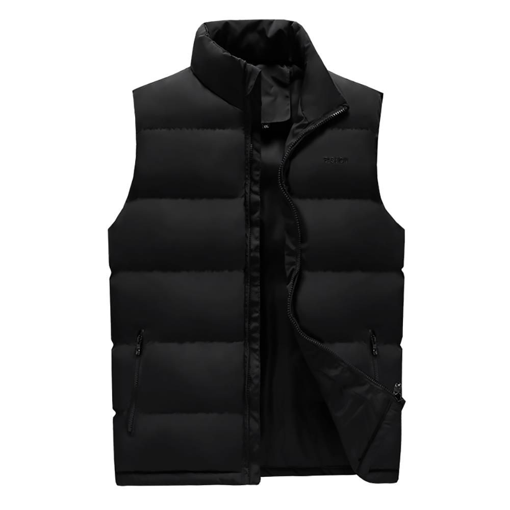 LH1801 Men's Winter Thick Stand Collar Cotton Waistcoat (Solid Color Vest Sleeveless Jacket Size L) - Black