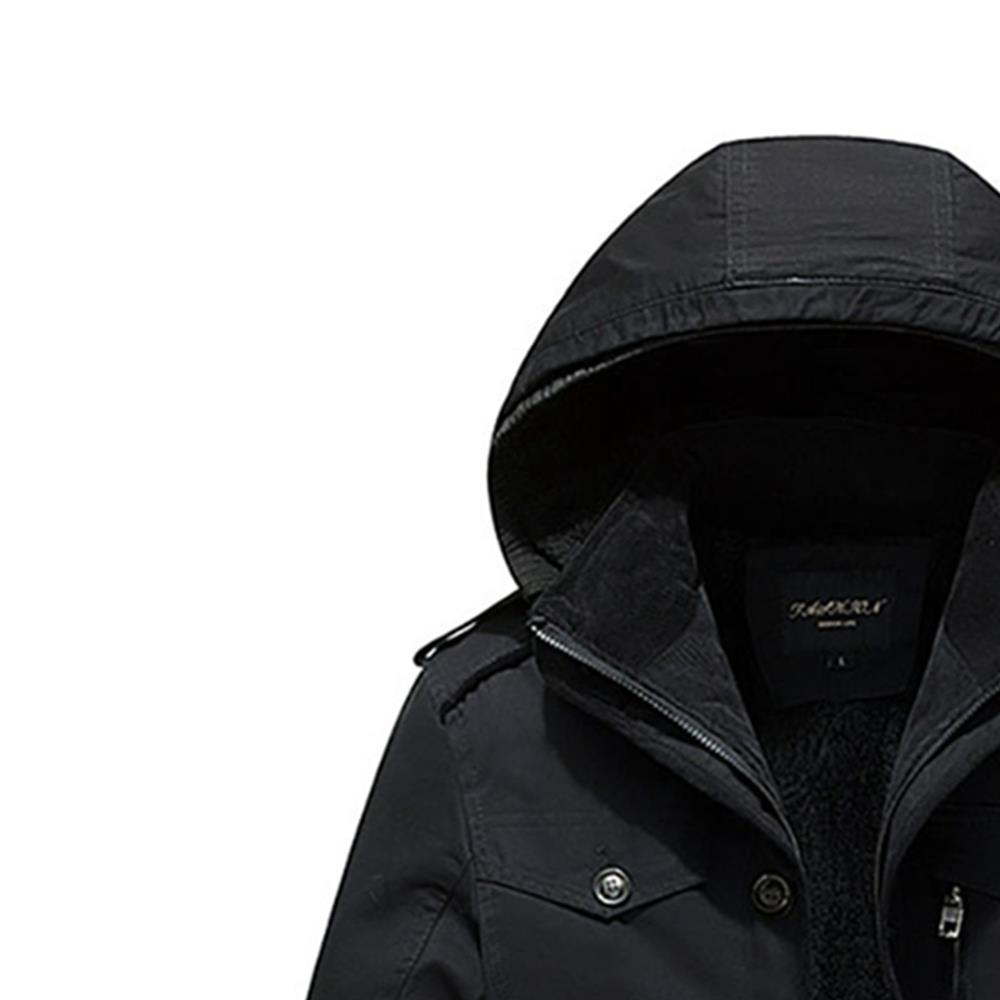 CAH8808 Men's Autumn And Winter Leisure Long Cotton Jacket (Thick Trench Coat Size L) - Black